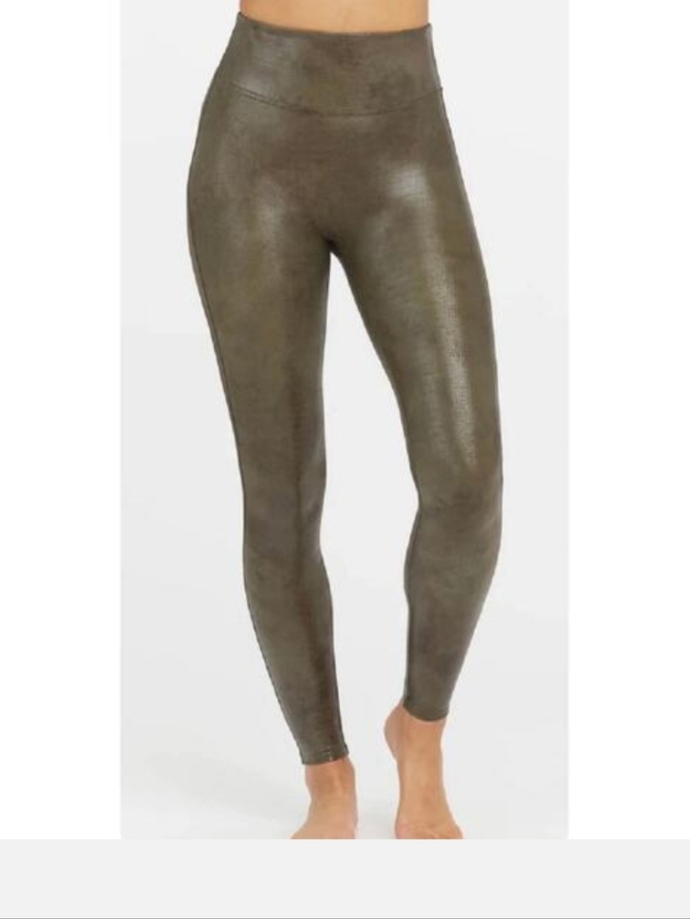 SPANX NWOT Faux Leather Olive Green Leggings Small Snake Alligator print